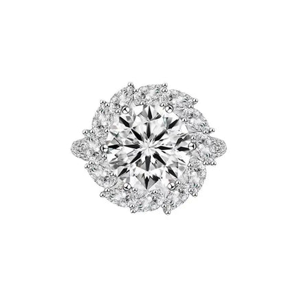 Women's PT950 Platinum Bouquet Moissanite Ring 3CT 3D Flower Head Vine Twist Band Engagement Anniversary Eternal Gift Band