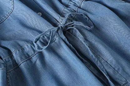 Jumpsuits Women Denim One Piece Turn Down Collar Short Sleeve Loose Casual Wide Leg Long Pants Overalls Tight Waist Rompers