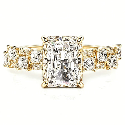 Full Moissanite Engagement Ring with Tapered Baguette Shape Diamond S925 Silver Wedding Rings for Women