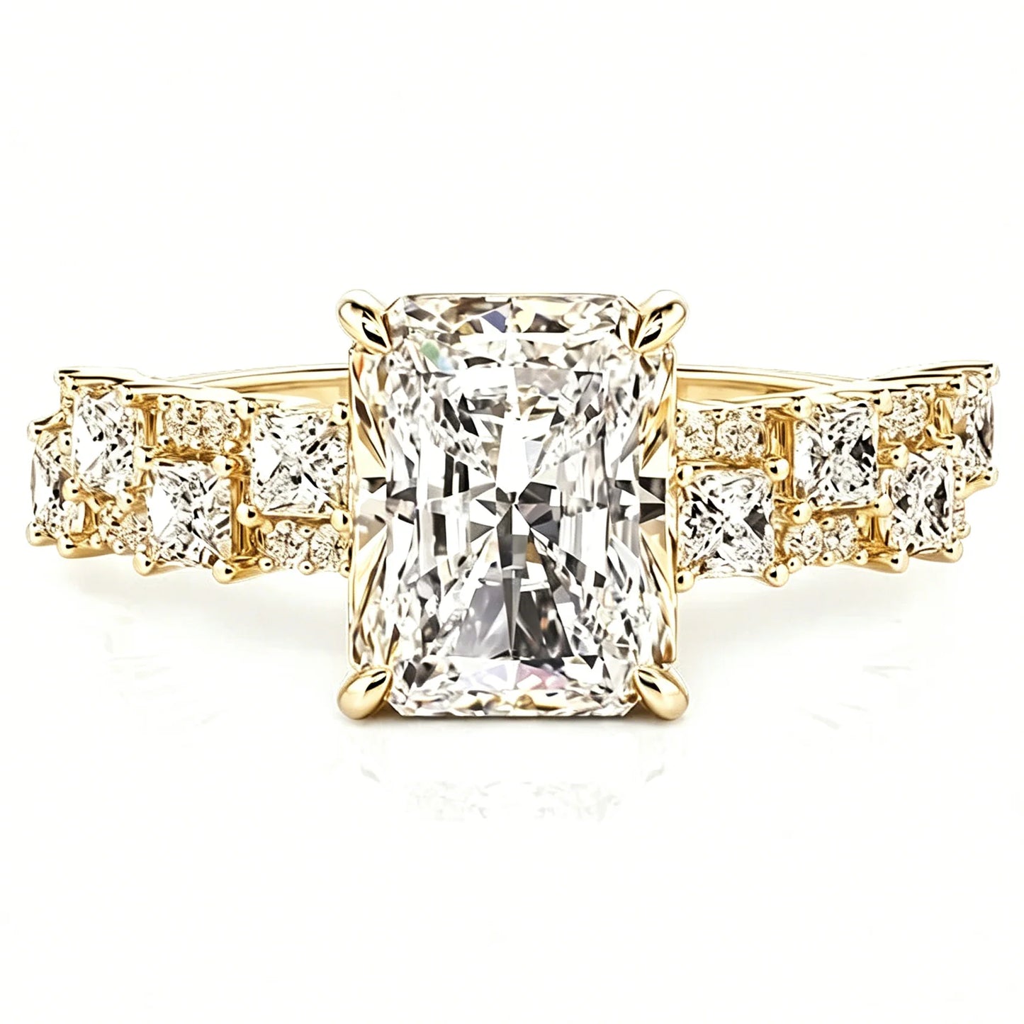 Full Moissanite Engagement Ring with Tapered Baguette Shape Diamond S925 Silver Wedding Rings for Women
