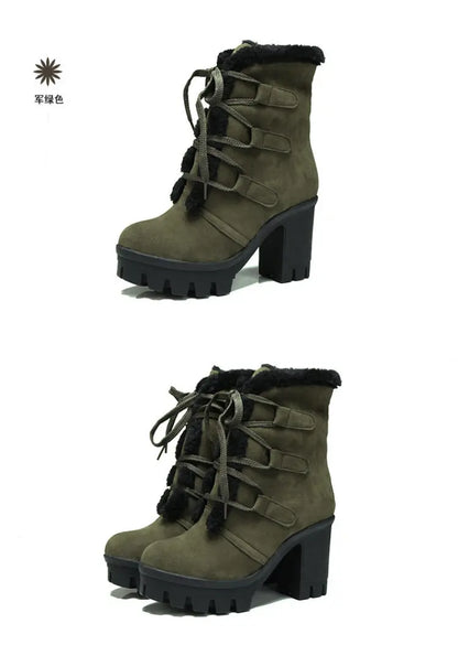 Winter Warm Girls Boots Fashion Lace Up Platform High Heels Women Ankle Boots Cosplay Casaul Party Fur Warm Women Boots Shoes 43