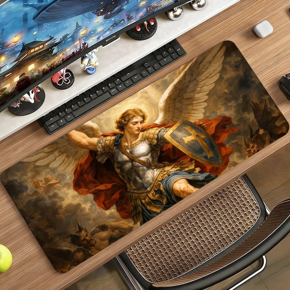 The Holy Archangel Michael Mouse Pad Large Non-Slip Waterproof Mat Stitched Edge Keyboard Pad for Gaming Daily Office
