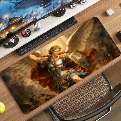 The Holy Archangel Michael Mouse Pad Large Non-Slip Waterproof Mat Stitched Edge Keyboard Pad for Gaming Daily Office