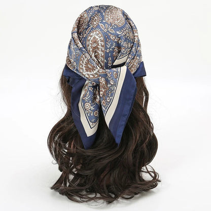 Fashion Bohemian Style Floral Print Women’s Square Silk Scarf Satin Head Wrap Tropical Leaf Flower Design Scarves Bandana Hijab