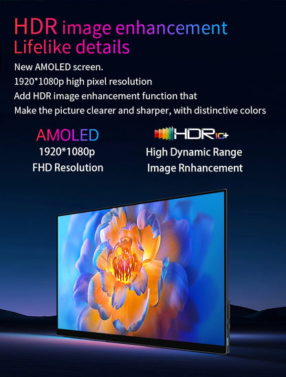 13.3'' AMOLED Portable Monitor OLED Screen 100%DCI-P3 One Cable USB-C Travelling Display On The Go for Office Laptop Mac Windows