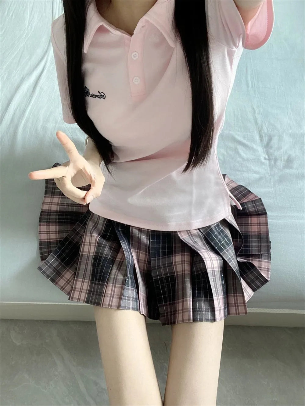 Japanese JK Uniform Polo Shirt and Skirt Suit Spring and Summer Wear Genuine All-match College Style Female Cute Lady Quiet