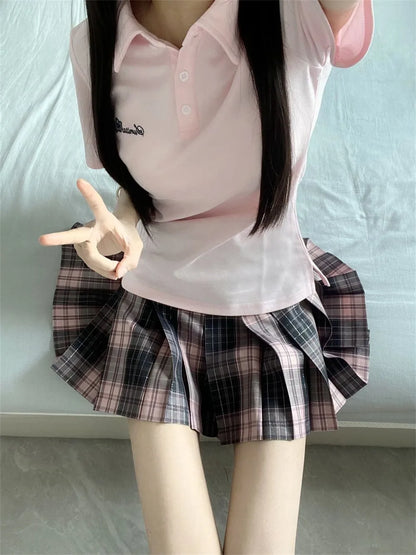 Japanese JK Uniform Polo Shirt and Skirt Suit Spring and Summer Wear Genuine All-match College Style Female Cute Lady Quiet
