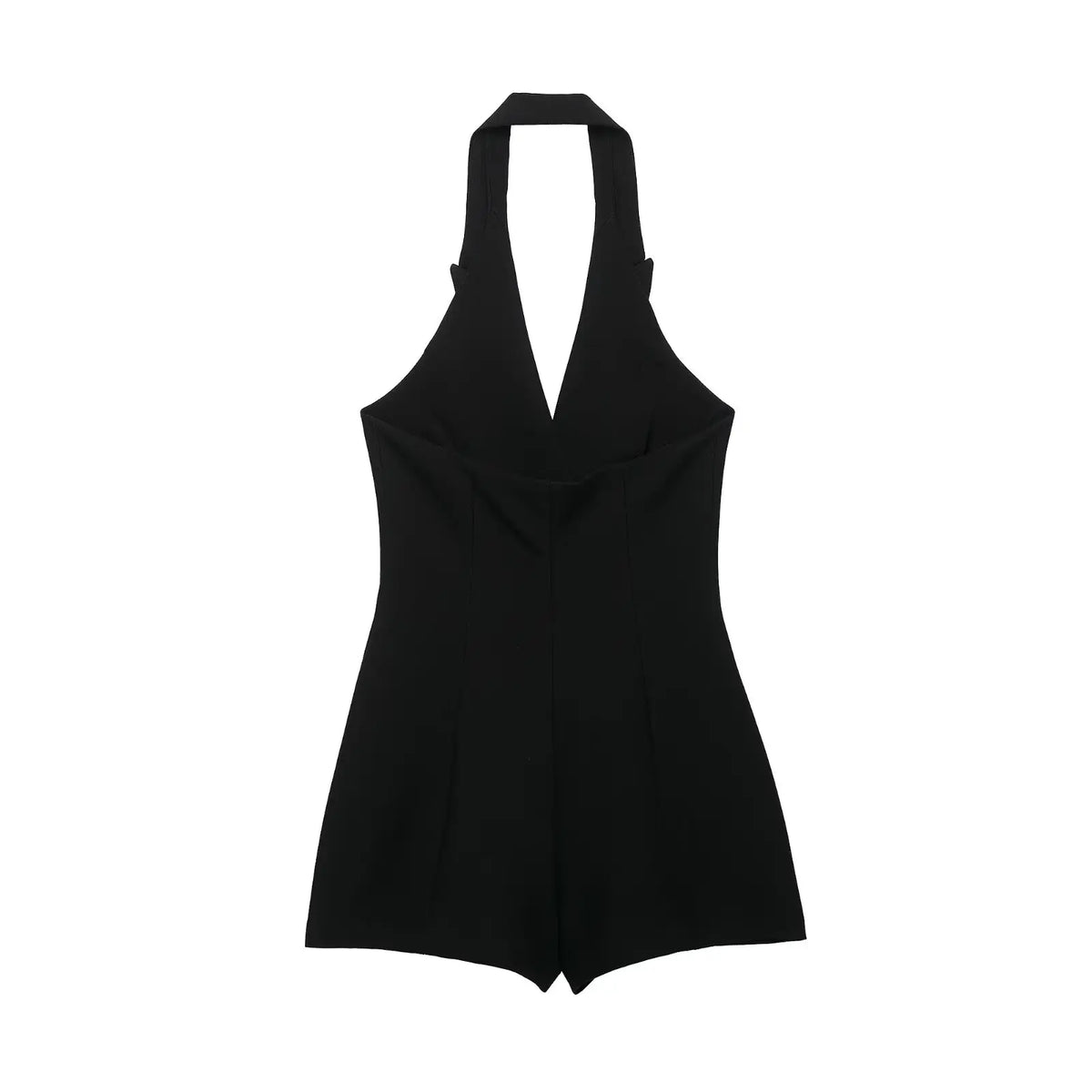BSAY Women Black Halter Blazer Jumpsuit Lapel Collar Chinese Knot Buttons Sleeveless Slim Fit Short Rompers Elegant Party Outfit
