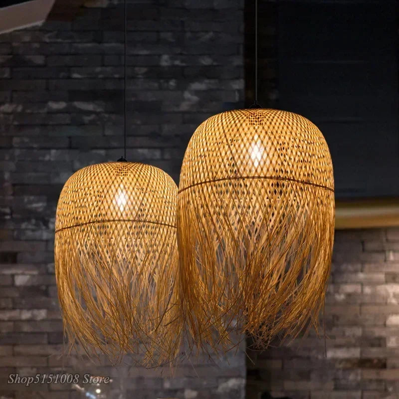 Chinese Bamboo  Hanging Chandelier Creative Lamps for Home Dining Table Room Pendant Led Lights Fixture Loft Style Decoration