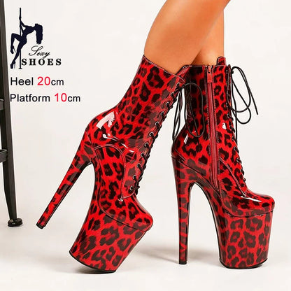Stripper Heels 20CM/8Inches Supers Fashion Pole Dance Shoes For Nightclub Club Party Women Platform Leopard print Short Boots