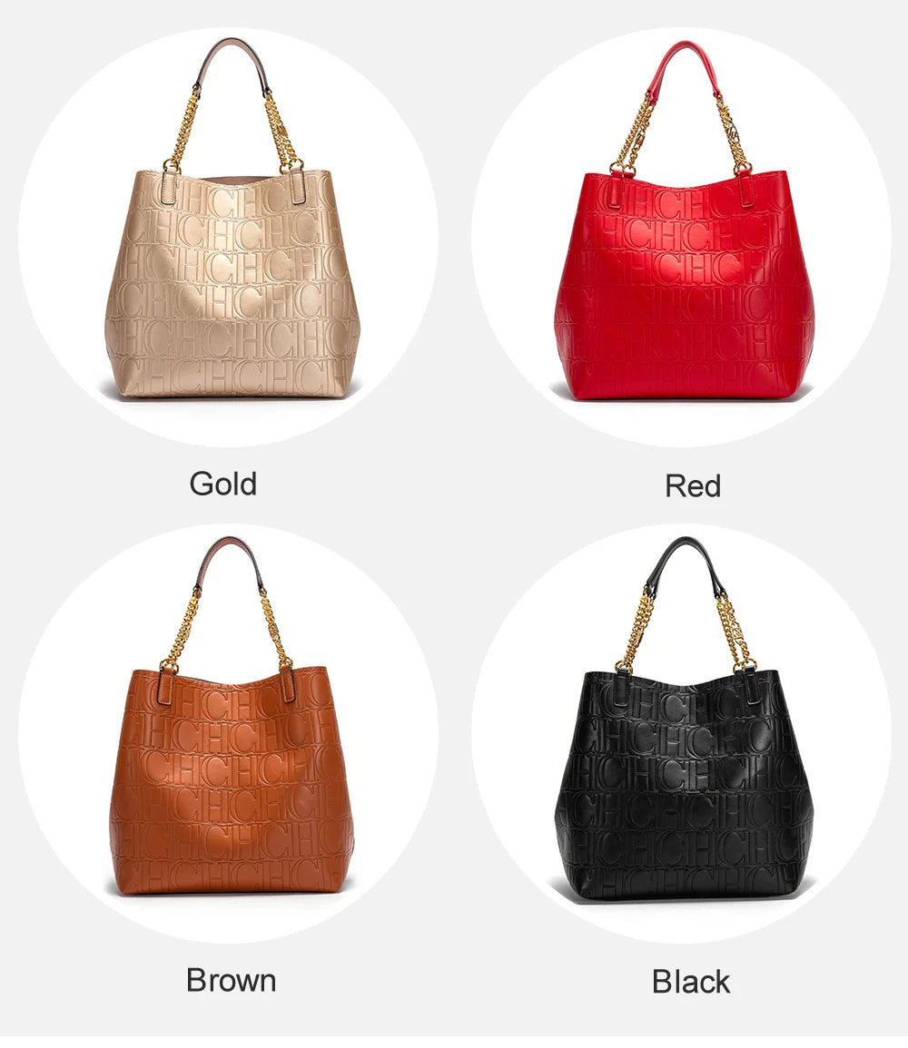 CHCH Women's Tote Bag 2024 New Steel Embossed Handbag Large Capacity Business Storage Bag
