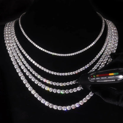 Moissanite Tennis Necklaces for Women Gifts 3-5mm 925 Silver Tennis Necklace Men D Color Round Cut Diamond