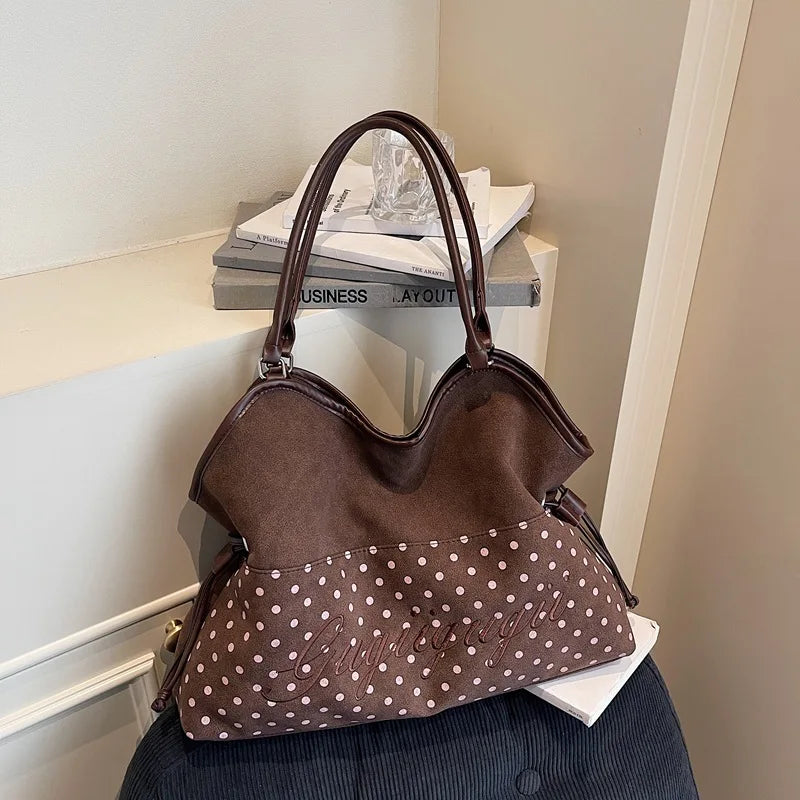 Brand Women's Shoulder Bag Y2k Fashion Sweet Polka Dot Handbag Korean Casual Versatile Leopard Print Brown Frosted Tote Bags