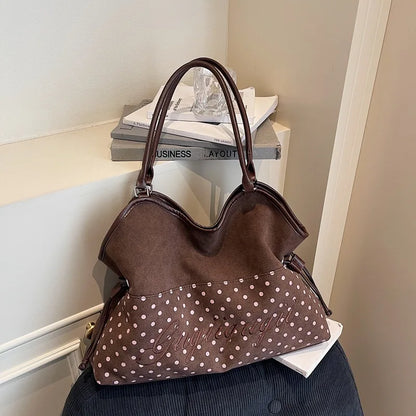 Brand Women's Shoulder Bag Y2k Fashion Sweet Polka Dot Handbag Korean Casual Versatile Leopard Print Brown Frosted Tote Bags