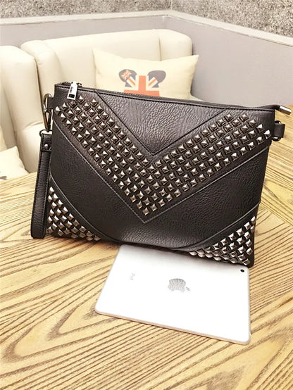 Envelope Clutch Bag for Women Luxury Design Handbags Fashion Rivet Party Evening Clutches For Ladies Shoulder Bag A4 Briefcase