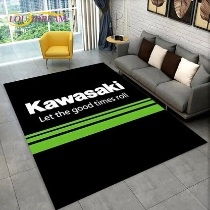 Kawasaki NEW 3D Motorcycle Pattern Carpet Living Room Decor Home Area Rug Flannel Floor Mat Non-Slip Doormat for Home Decor Rug