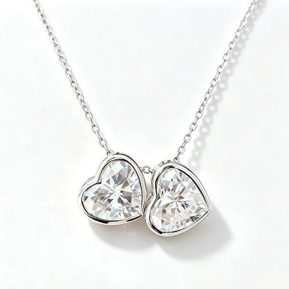 1CT 2CT Heart Shaped Moissanite Pendant Necklace for Women Two Stone Bezel Set Lab Diamond S925 Silver Daily Wear Jewelry Gifts