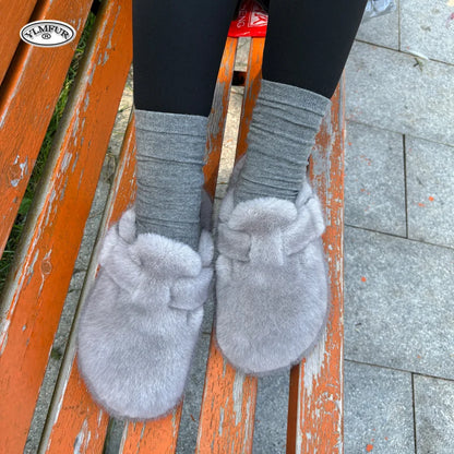 New Clogs Slippers Faux Mink Fur Slippers Women Shoes Woman 2025 Trend Plush Slipper Winter Warm Luxury Designer Shoes for Women
