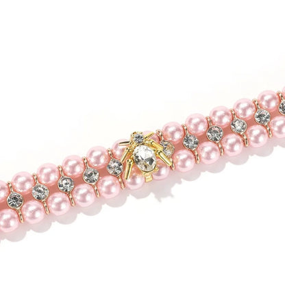 Adjustable Dog Cat Pearl Collars Rhinestone Bling Crystal Cat Necklace Luxury Jewelry PU Neck Strap for Small Dogs for Kitten