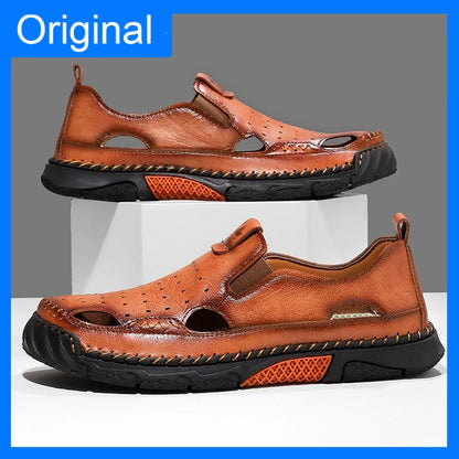 Mens Sandals New Comfortable Slip-on Casual Footwear Plus Size Elastic Soft Sole Lightweight Handmade Leather Walking Sandals