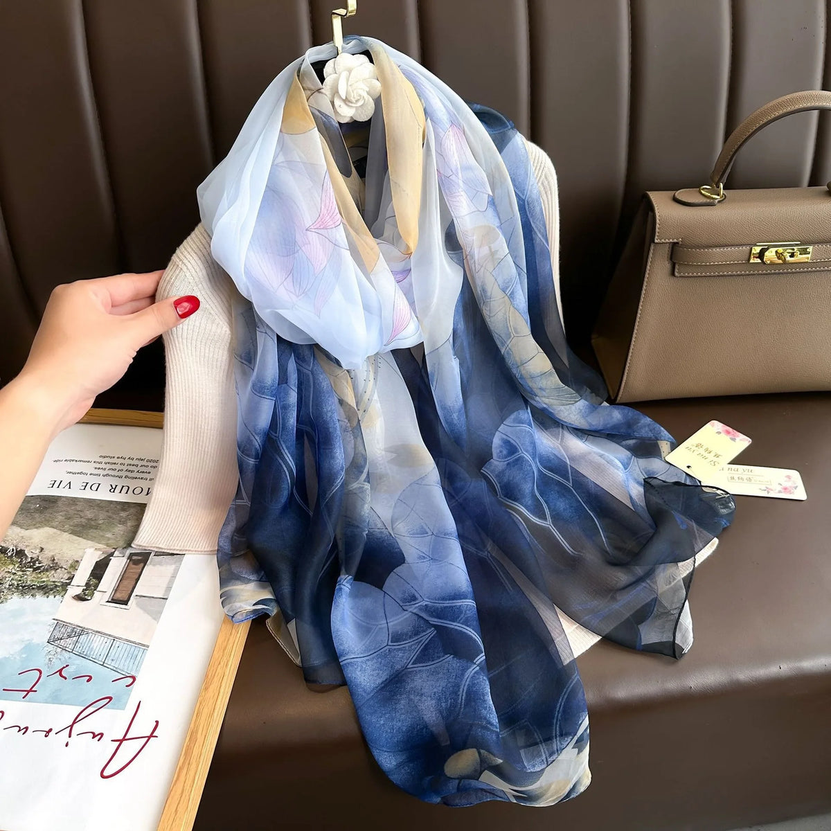 130*180cm Fashion Spring Summer Women Floral Printing Beach Silk Scarf Shawls Female Long Wraps Beach Sunscreen Hijab Lady