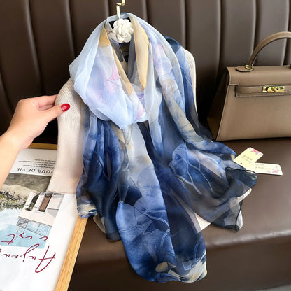 130*180cm Fashion Spring Summer Women Floral Printing Beach Silk Scarf Shawls Female Long Wraps Beach Sunscreen Hijab Lady