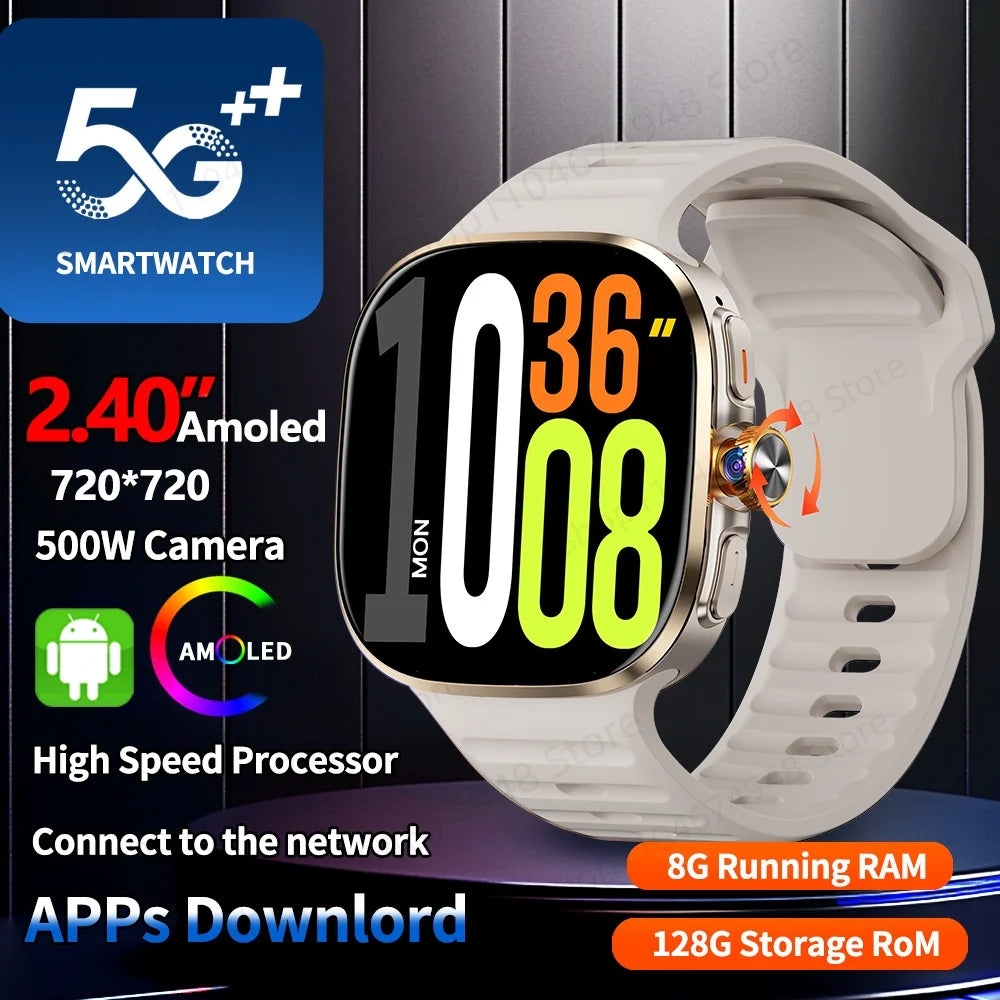New 5G Smartwatch 2.4inch larger Amoled Screen Smart Watch With 190° Rotary Camera GPS 2100mAH Battery 720*720 HD Resolution