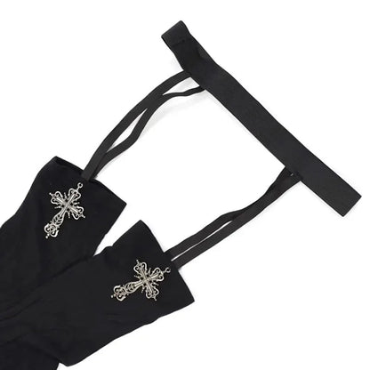 Personality Cross Decoration Women Suspender Socks Solid Color Thin Thigh High Lolita Anime Cosplay Gothic Over Knee Stockings