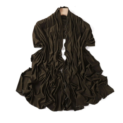 Luxury Wavy Edge Jersey Hijab for Women Solid Color Milk Silk Scarf Headscarf Autumn Shawl Stretchy Chiffon Scarf Ramanda