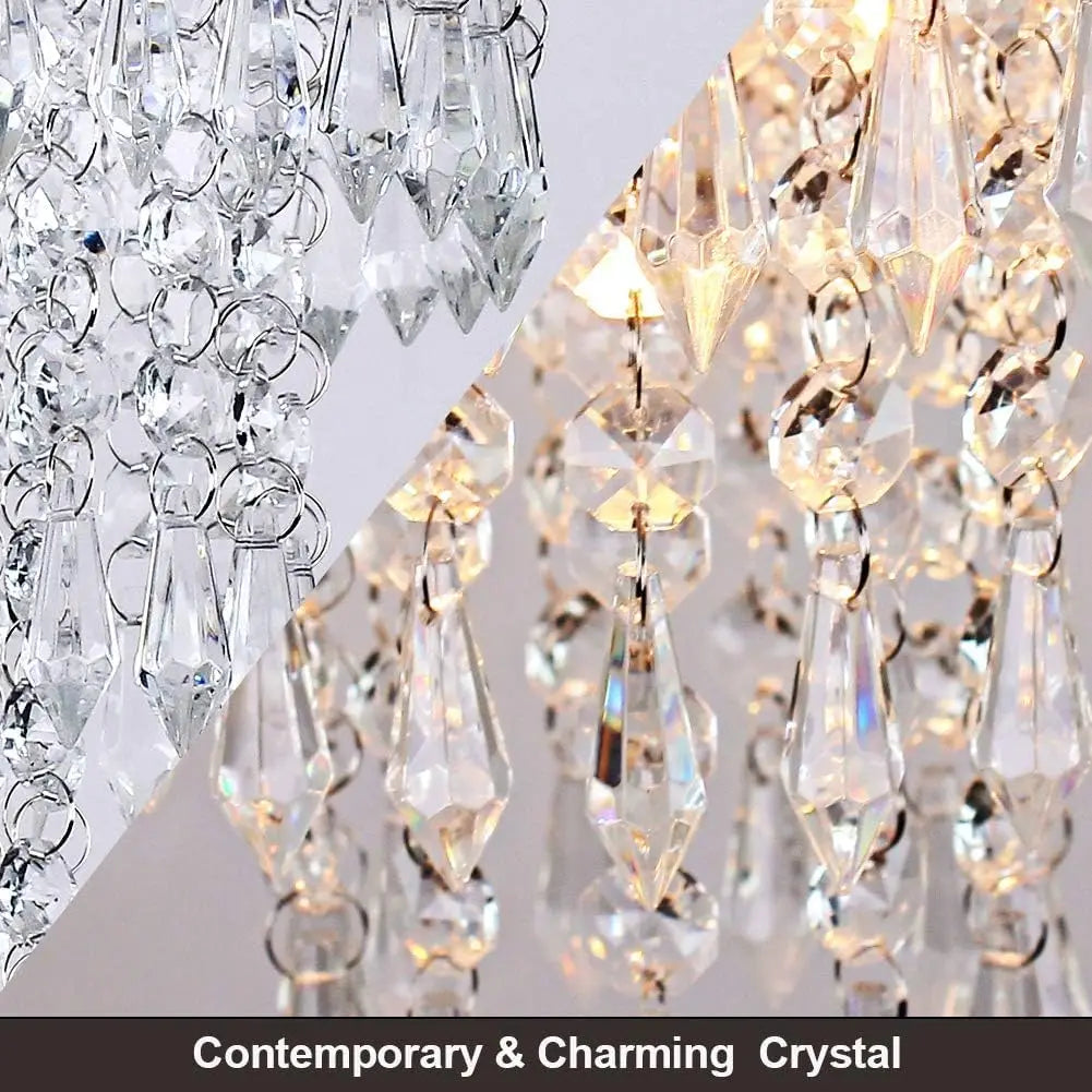 Small Crystal Chandelier Led Crystal Ceiling Lights 3 Tiers Crystal Raindrops Chandelier Pendant Lighting Fixture Decoration for Bedroom Hallway Living Room,Chrome, E26