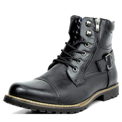 Metal Double Zipper Motorcycle Men Boots Fashionable Men Mid Top Boots Botas Motocross Racing Shoes