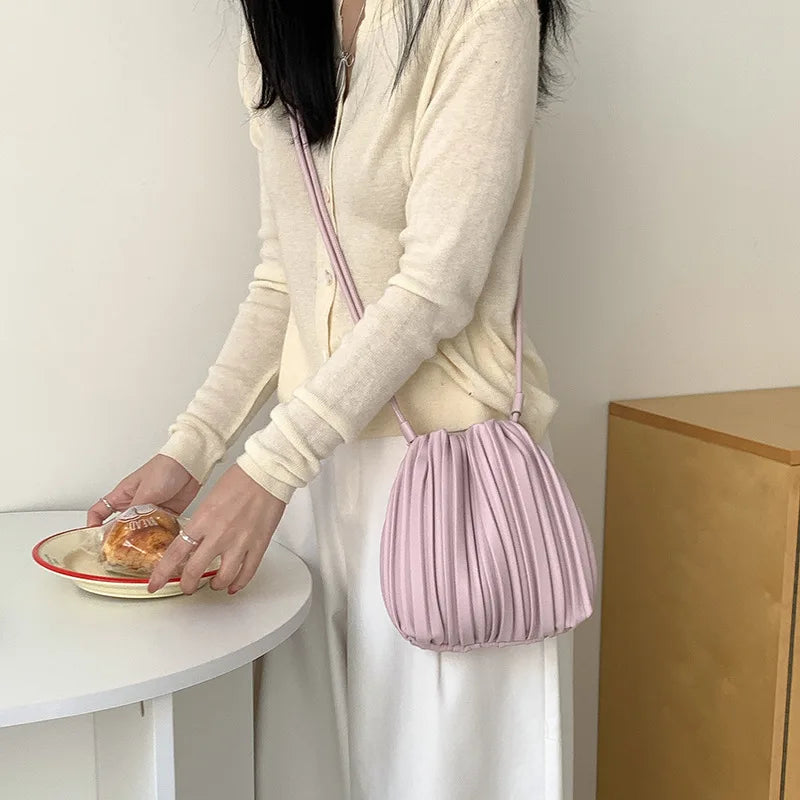 PU Leather Small Square Crossbody Bags for Women 2026 New Fashion Pleated Versatile Phone Shoulder Bag Korean Luxury Handbags