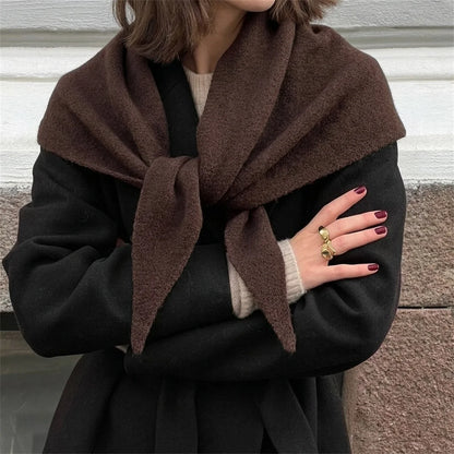 Versatile Knitted Triangle Shawl Solid Winter Scarf Headscarf Women Warm Neck Wrap Casual Layering Scarves for Daily Street Wear