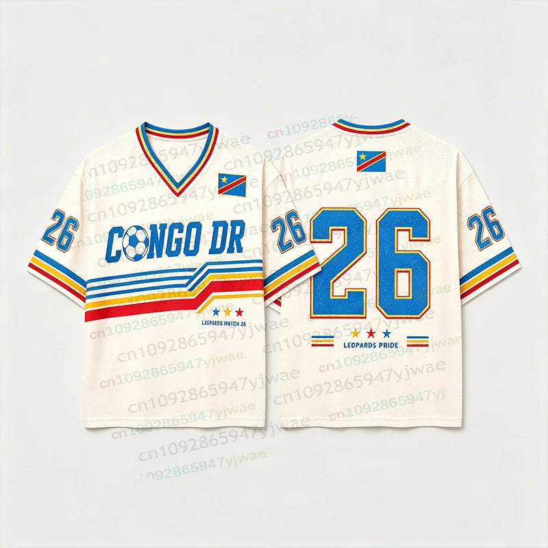 2026 DR Congo 3D Print Football Jersey Summer Round Neck Short Sleeve Jersey Hip Hop Streetwear Casual Men's And Women's Tshirt