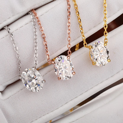Certified 1/2/3CT Moissanite Necklace Oval Solitaire Pendant for Women 925 Sterling Silver Lab Diamond Charm Jewelry Gift FEOBUR
