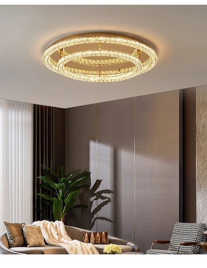 Modern Luxury Led Dimmable Chandelier Foyer Crystal Ceiling Lights Lustre Indoor Light Lamparas Round Steel Led Luminarias