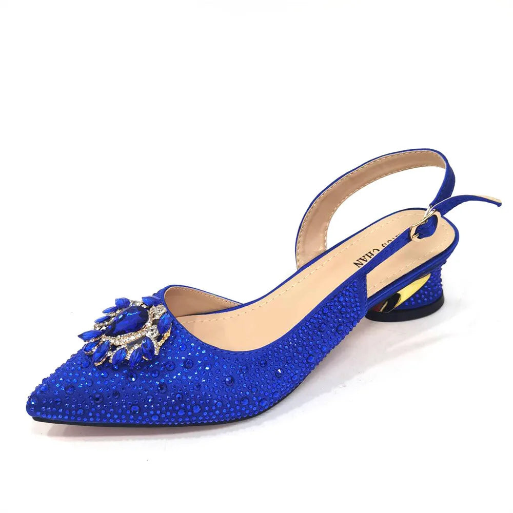 Purple 2024 Italian Design Girly Style Opend Toe Shoes And Bag Full Diamond Decoration with Appliques for Wedding Party