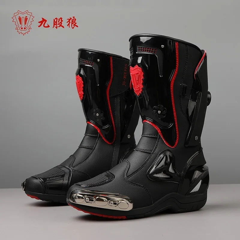 JG-Wolf Leather Motocross Boots Men Anti-slip Off Road Motorcycle Boots Adventure Touring MX MTB Dirt Bike Boots