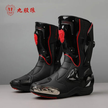 JG-Wolf Leather Motocross Boots Men Anti-slip Off Road Motorcycle Boots Adventure Touring MX MTB Dirt Bike Boots