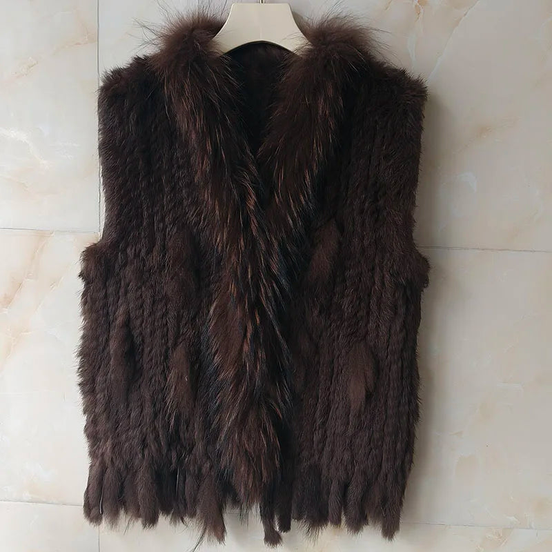 HSPL Sleeveless Women Fashion Fur Vest Knit Waistcoat For Lady For 2018 Spring Real Rabbit Fur Female Vests Black  Waistcoat