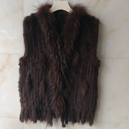HSPL Sleeveless Women Fashion Fur Vest Knit Waistcoat For Lady For 2018 Spring Real Rabbit Fur Female Vests Black  Waistcoat