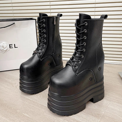 20 CM Women Platform Boots Casual Outdoor Shoes Chunky Simple Design Ankle Boots Cool Nightclub Party Cosplay Shoes