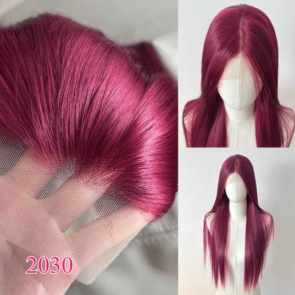 Lace Front Wig for Women Purple-red Cold Cocktail Red Wigs 13x4 HD Lace Frontal 26inch Straight Hair Ririn Matsuoka Cosplay