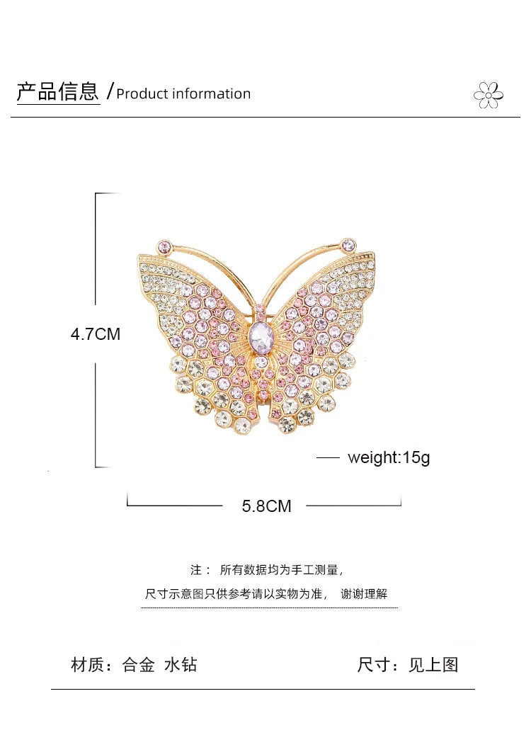 Women Rhinestone Butterfly Brooch Pin Elegant Crystal Diamond Corsage Lapel Badge for Coat Dress Accessories Luxury Jewelry