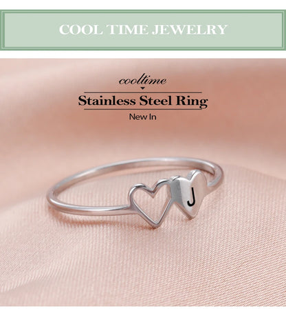 COOLTIME Initial Letter Ring for Women Stainless Steel A-Z Alphabet Double Heart Rings Simple Wedding Cheap Gift For Lover
