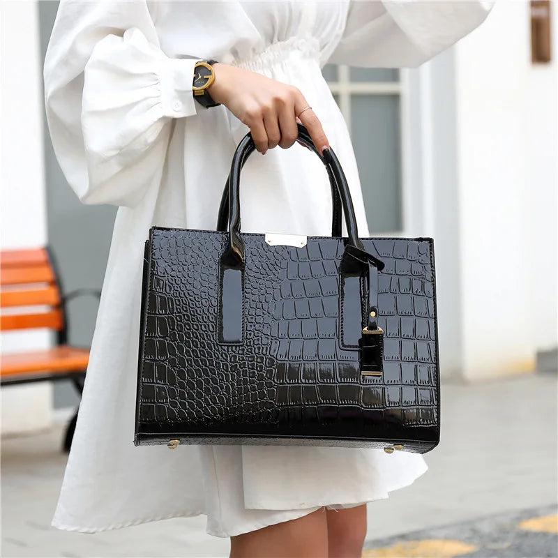 Patent Leather Women Messenger Bags Crocodile Female Crossbody Shoulder Hand Bags for Women High Quality Ladies Handbags