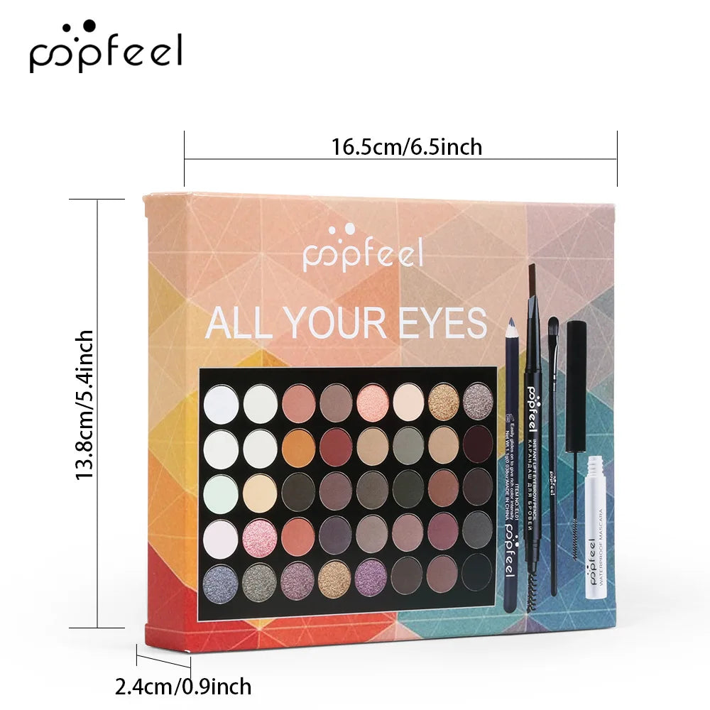 Essential Eye Makeup Set for Beginners Matte&Shimmer Eyeshadow Palette, Mascara, Eyebrow Pencil, Lip Eyeliner,Brush Tool Set Box