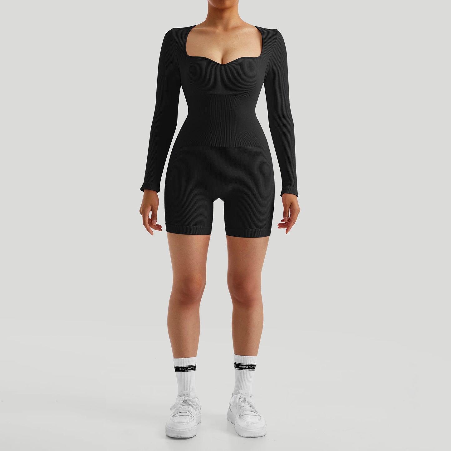 Women Jumpsuits Workout Seamless Yoga Ribbed Bodycon One Piece Sportwears Long Sleeve Short Leggings Romper Jumpsuit Femme