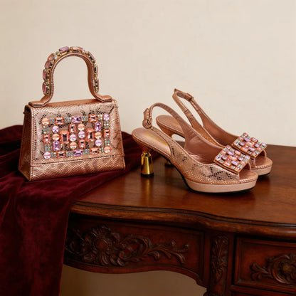 Latest Design Women Nigerian Italian Shoes and Bags Set Decorated with Rhinestone Peep Toe Shoes Sexy Wedding Party Sandals