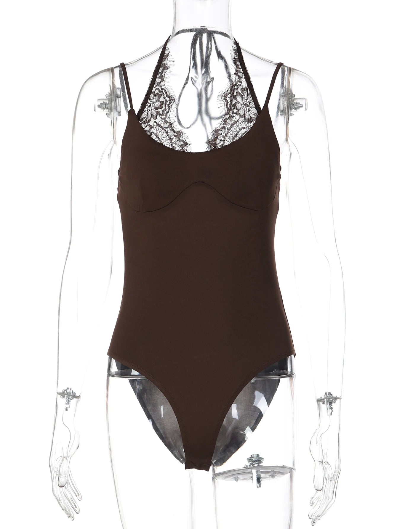 Dulzura Women'S Sexy Backless Lace Spaghetti Strap Bodysuit Solid Casual Slim Fit Jumpsuit Party Club Street Style Summer Outfit